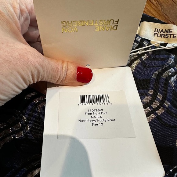 Diane Von Furstenberg Womens Navy Metallic Silver Trousers Academia Menswear NWT - Picture 4 of 10